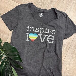 EV1 Charcoal 'Inspire Love' Tee with Rainbow Heart SPARKLING